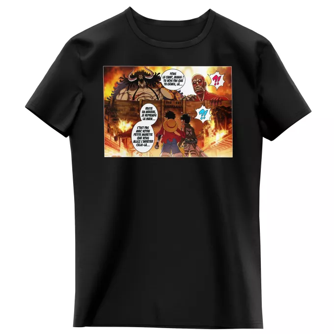 T-shirts Enfants Filles Parodie One Piece Un Combat titanesque... - Luffy Vs Kaido aka Eren, le Titan Colossal