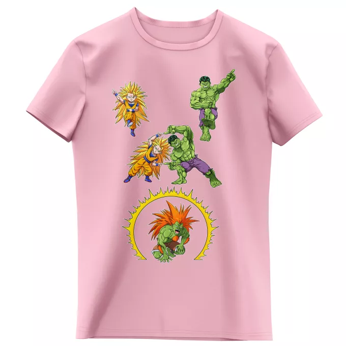 Camisetas Niñas Parodia Dragon Ball Z -DBZ Son Gokū; Hulk y Blanka