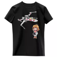 Cartoon SD Luke Skywalker T-shirts kinderen meisjes “Cartoon SD Luke Skywalker en X-Wing Mini Drone” – Star Wars parodie