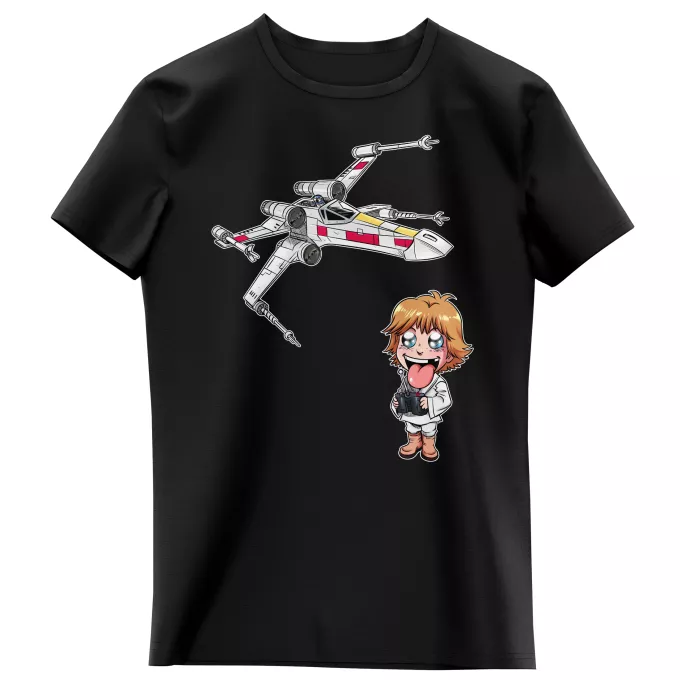 T-shirts kinderen meisjes Parodie Star Wars Cartoon SD Luke Skywalker en X-Wing Mini Drone