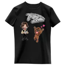 Tecknad SD Han Solo Flickor barnens T-shirts “Tecknad SD Han Solo och Chewbacca och Årtusendefalken” – Parodi Stjärnornas krig