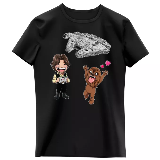 Mädchen Kinder T-Shirts Parodie auf Star Wars Han Solo und Chewbacca SD Karikaturen und Das Falcon Millenium Mini Drone