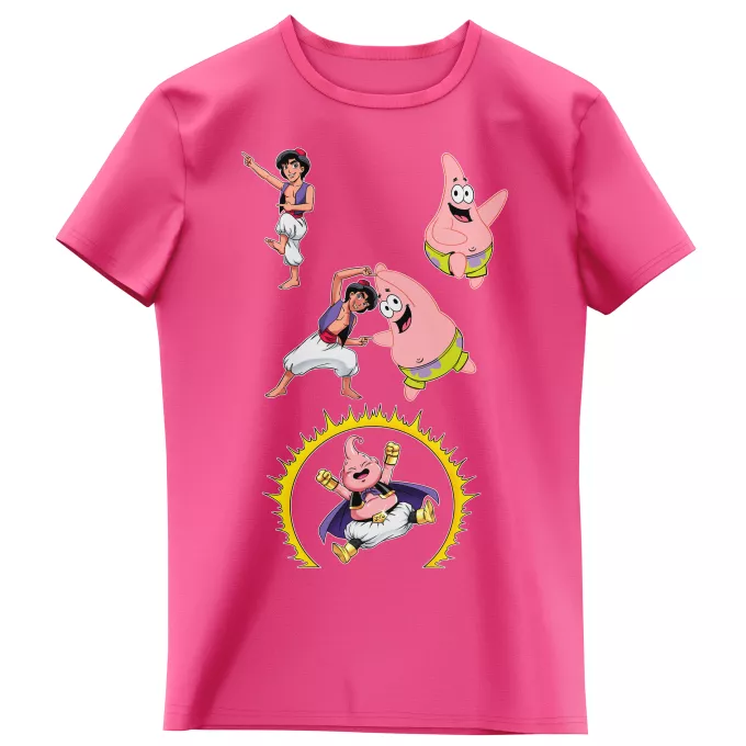 Girls Kids T-shirts Parody of Dragon Ball Super Majin Buu, Patrick Star and Aladdin