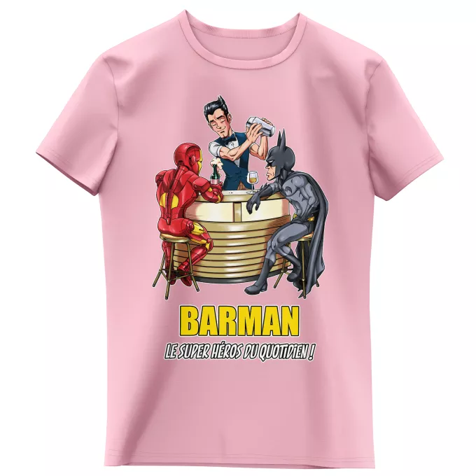 T-shirts Enfants Filles Parodie Batman Barman, le super Héros du quotidien ! - Iron Man, Batman et...Barman