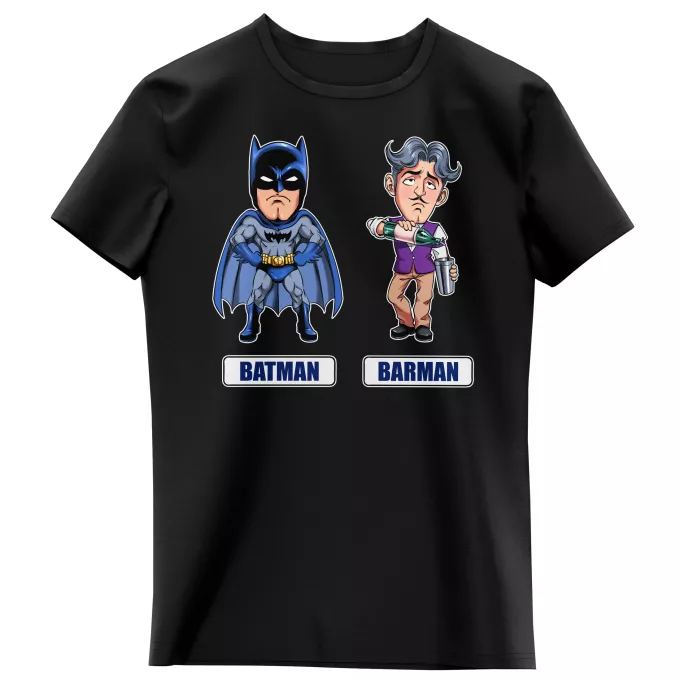 T-shirts Enfants Filles Parodie Batman Les 2 Super-Héros de la Nuit !! - Barman