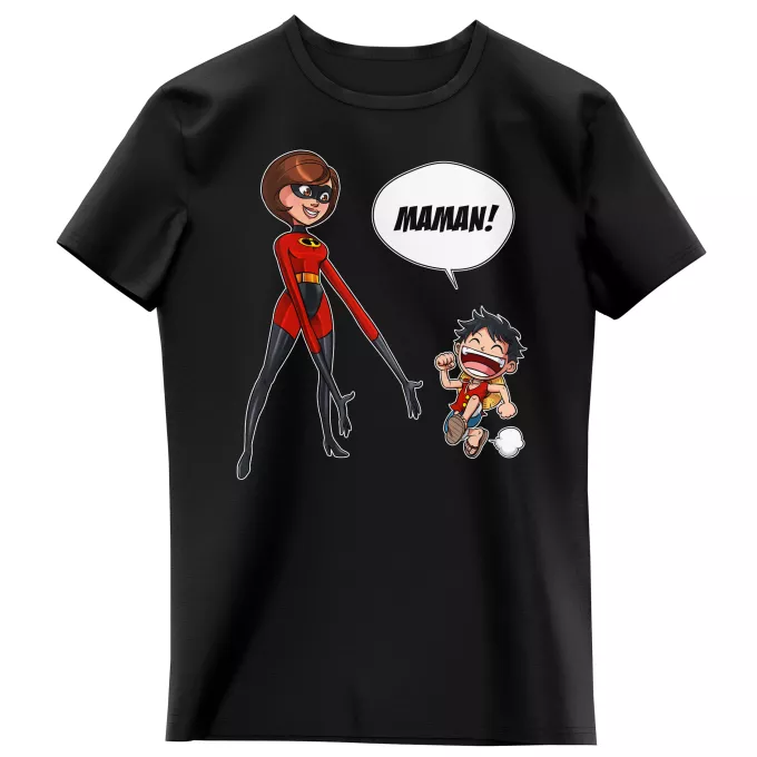 T-shirts Enfants Filles Parodie One Piece Super Maman !! - Elasticgirl la Maman indestructible, Luffy