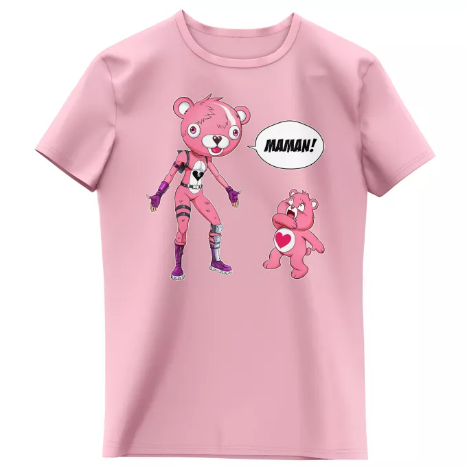 T-shirts Enfants Filles Parodie Bisounours Une maman sacrément caline ! - Ours Rose Experte des Câlins
