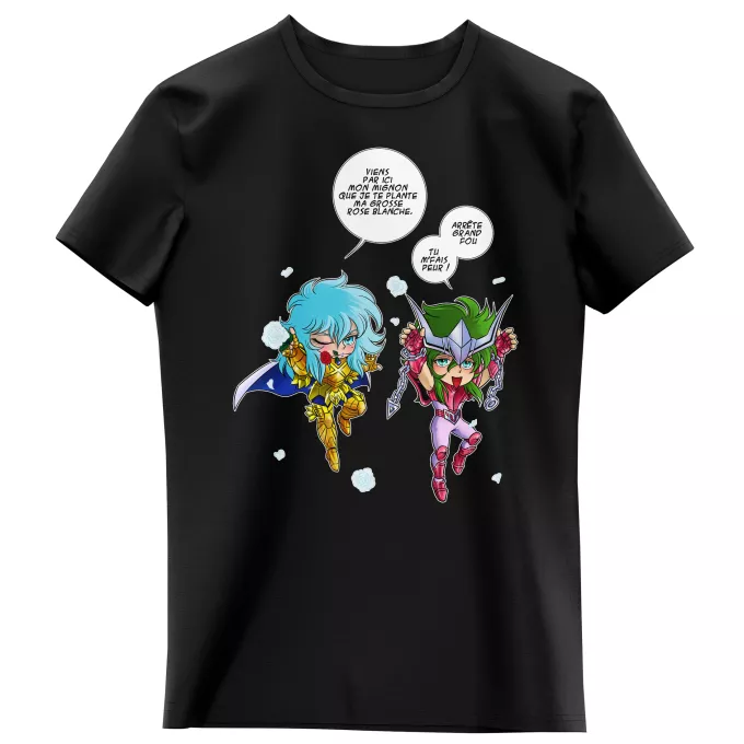T-shirts Enfants Filles Parodie Saint Seiya Attends que je t'attrape !! - Shun d'Andromède, Aphrodite chevalier d'or des Poissons