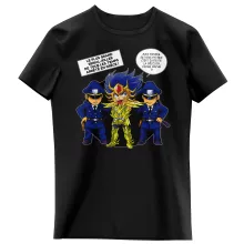 T-shirt Enfant Fille Death Mask « L'affaire D.S.Mask ( Il affichait le visage de ses victimes sur les murs de son temple...) » – Parodie Saint Seiya
