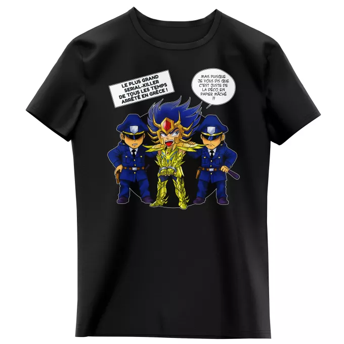 T-shirts Enfants Filles Parodie Saint Seiya L'affaire D.S.Mask ( Il affichait le visage de ses victimes sur les murs de son temple...) - Death Mask gold saint du cancer