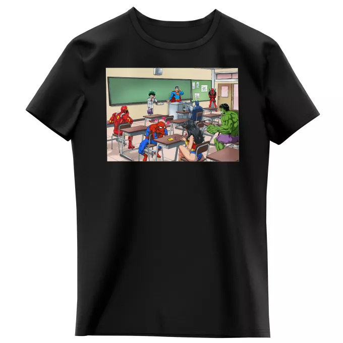 Flickor barnens T-shirts Parodi My Hero Academia Deku med Deadpool,Stålmannen, Iron Man, Wonder Woman, Spindelmannen, Batman och Hulk