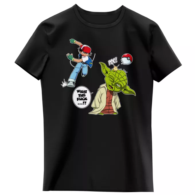 T-shirts crianças raparigas Paródia Pokémon Yoda e Ash Ketchum