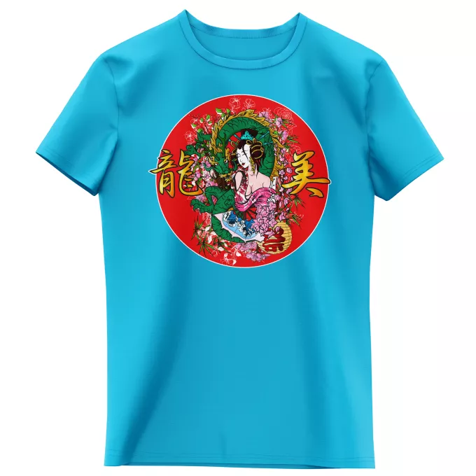 T-shirts Enfants Filles Parodie Japon Culture La Geisha et le Dragon (Ryumi) !