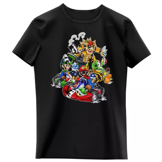 Flickor barnens T-shirts Parodi Mario Kart Bowser, Mario, Luigi och Yoshi