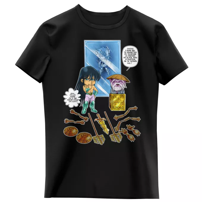T-shirts Enfants Filles Parodie Saint Seiya Un choix très difficile... - Shiryu du Dragon, Dohko chevalier d'or de la Balance