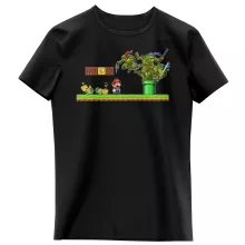 T-shirts crianças raparigas Donatello “Donatello, Michelangelo, Leonardo, Raphael e Super Mario” – Super Mario de parodia