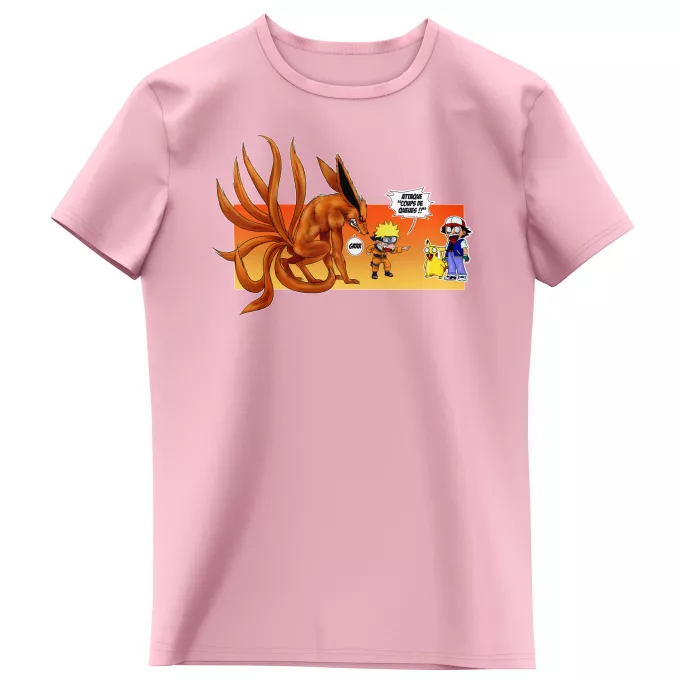 T-shirts Enfants Filles Parodie Pokémon Un nouveau dresseur... - Naruto, Kyubi X Sasha, Pikachu