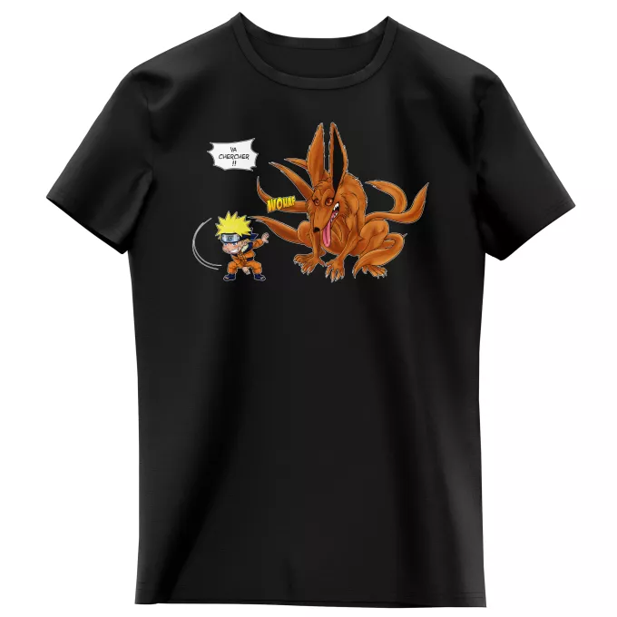 T-shirts Enfants Filles Parodie Naruto Va chercher ! - Kyubi le démon Renard à 9 queues