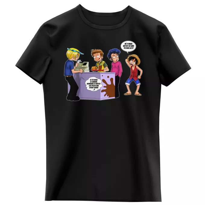 T-shirts Enfants Filles Parodie One Piece ça se passe comme ça chez les dragueurs... :) - Sanji, Luffy