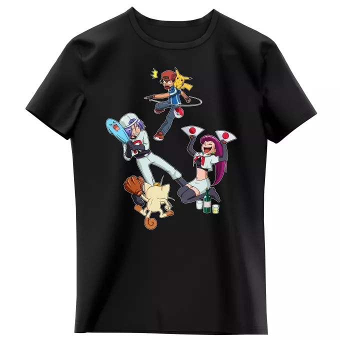 T-shirts Enfants Filles Parodie Pokémon Une partie de Poké-Ball :) - Pikachu, Sasha, la Team Rocket