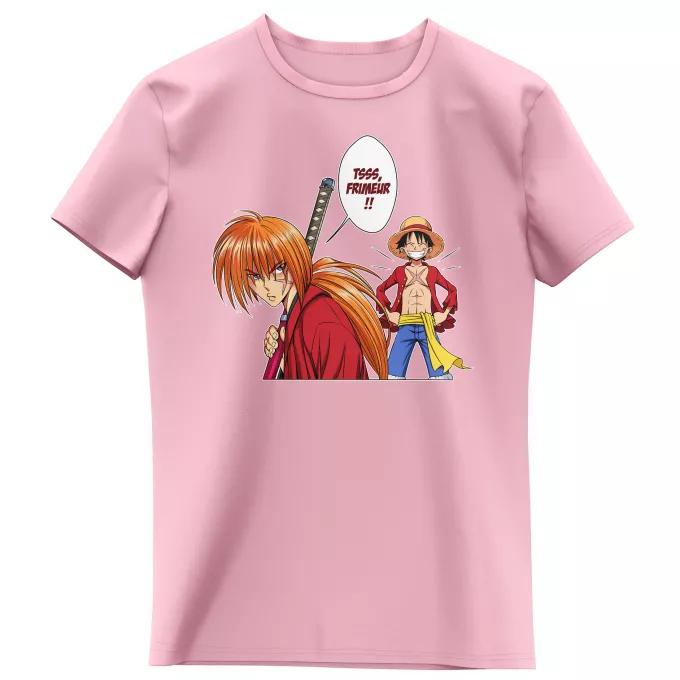 T-shirts Enfants Filles Parodie One Piece L'élève dépasse le Maître... - Kenshin, Luffy, Kenshin Himura, Rurouni Kenshin, Monkey D Luffy, Mugiwara no Luffy