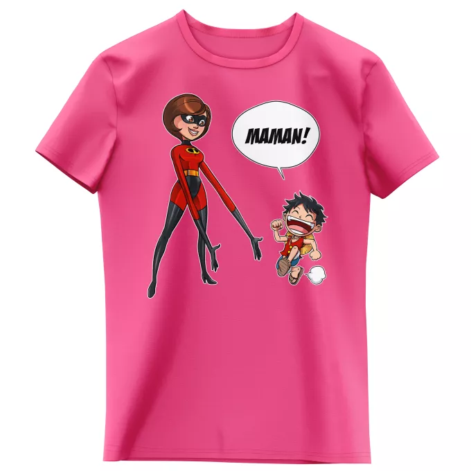 T-shirts Enfants Filles Parodie One Piece Super Maman !! - Elasticgirl la Maman indestructible, Luffy
