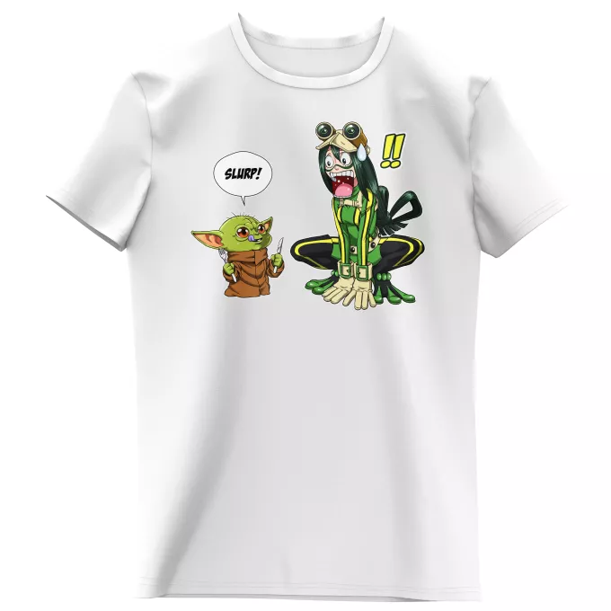 Flickor barnens T-shirts Parodi Stjärnornas krig Tsuyu Asui aka Froppy och Grogu aka Baby Yoda