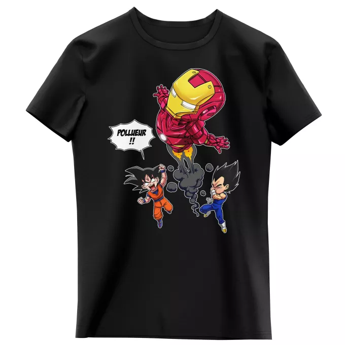 T-shirts Enfants Filles Parodie Dragon Ball Z - DBZ Pollueur ! - Iron Man, Sangoku, Végéta