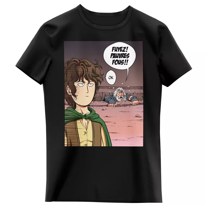 T-shirts Enfants Filles Parodie One-Punch Man Fuyez, pauvre fou !! - Gandalf, Saitama dans le rôle de Frodon Sacquet