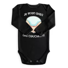 Body bébé manches longues Bébé Comique « Je m'en bats les couches ! » – Parodie Bébé Humour