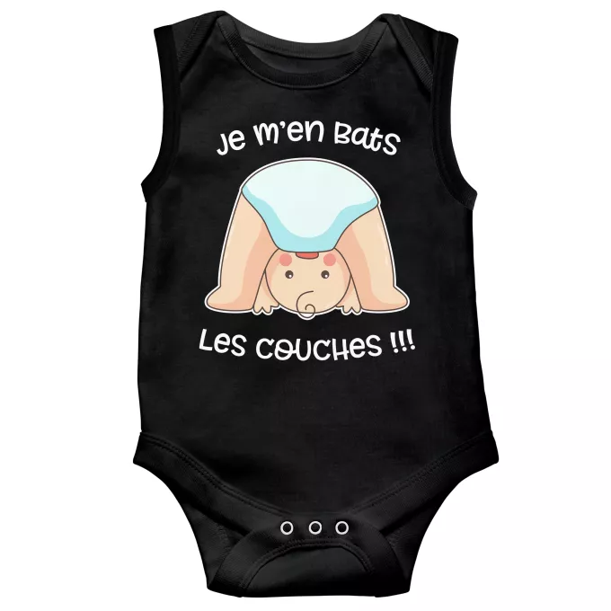Body bébé sans manches Parodie Bébé Humour Je m'en bats les couches ! - Bébé Comique