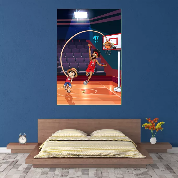 HD Posters Parodia One Piece Luffy - On The Basket Ball Playground