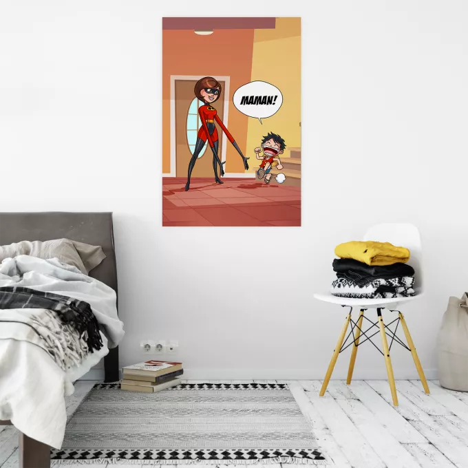 Affiche HD / Poster HD Parodie One Piece Super Maman !! - Elasticgirl la Maman indestructible, Luffy