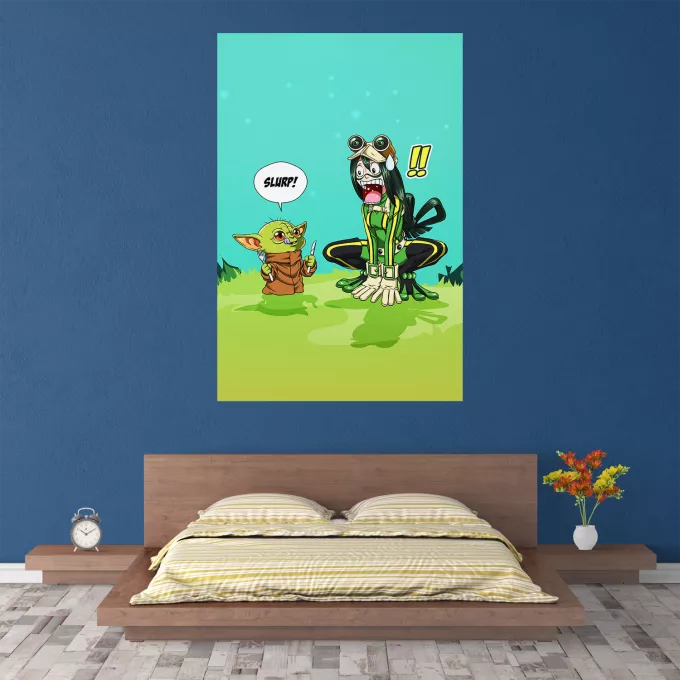 Affischer Parodi Stjärnornas krig Tsuyu Asui aka Froppy och Grogu aka Baby Yoda
