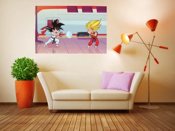 Affischer Parodi Dragon Ball Z - DBZ Son Goku och Vegeta X Ryu och Ken