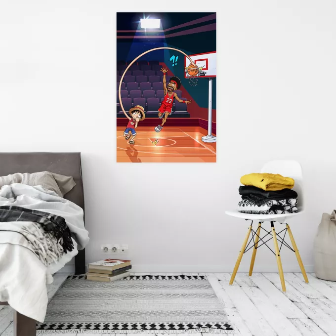 HD Posters Parodia One Piece Luffy - On The Basket Ball Playground