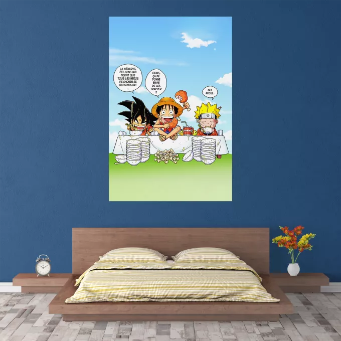 Affiche HD / Poster HD Parodie Naruto La recette d'un bon shonen Manga (Super Deformed) - Luffy, Sangoku