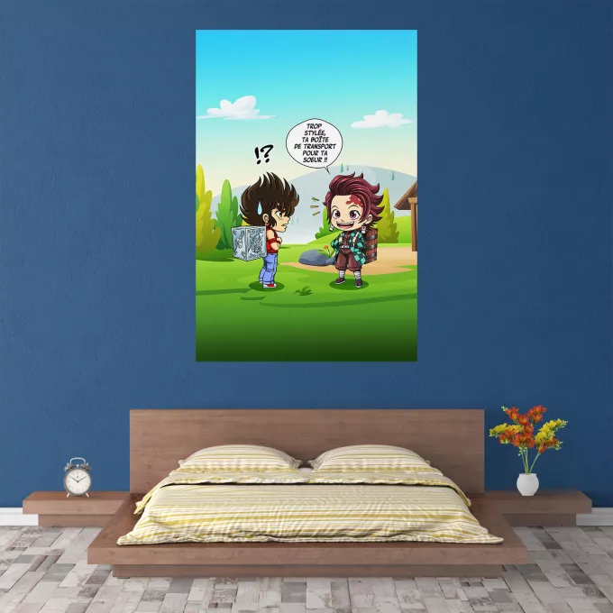 Affiche HD / Poster HD Parodie Saint Seiya Une Pandora Box démoniaque ! - Tanjiro Kamado, Nezuko, Seiya du Pégase