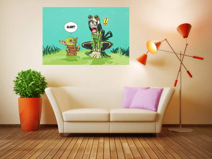 Affischer Parodi Stjärnornas krig Tsuyu Asui aka Froppy och Grogu aka Baby Yoda