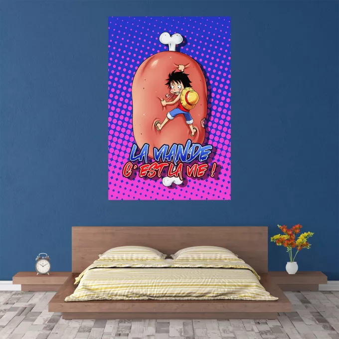 Affiche HD / Poster HD Parodie One Piece La Viande c'est la Vie - Giga Gigot édition ! - Monkey D Luffy aka le Futur Roi des Pirates