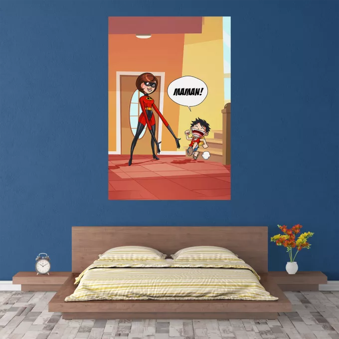Affiche HD / Poster HD Parodie One Piece Super Maman !! - Elasticgirl la Maman indestructible, Luffy