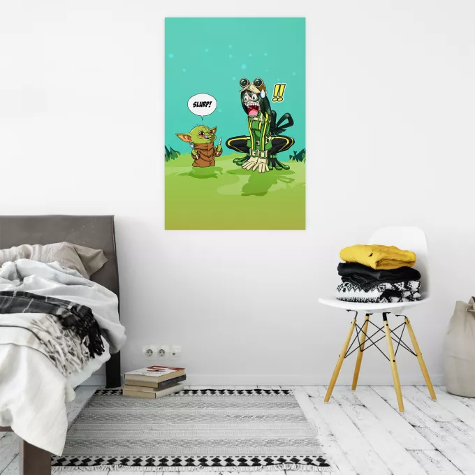 Affischer Parodi Stjärnornas krig Tsuyu Asui aka Froppy och Grogu aka Baby Yoda