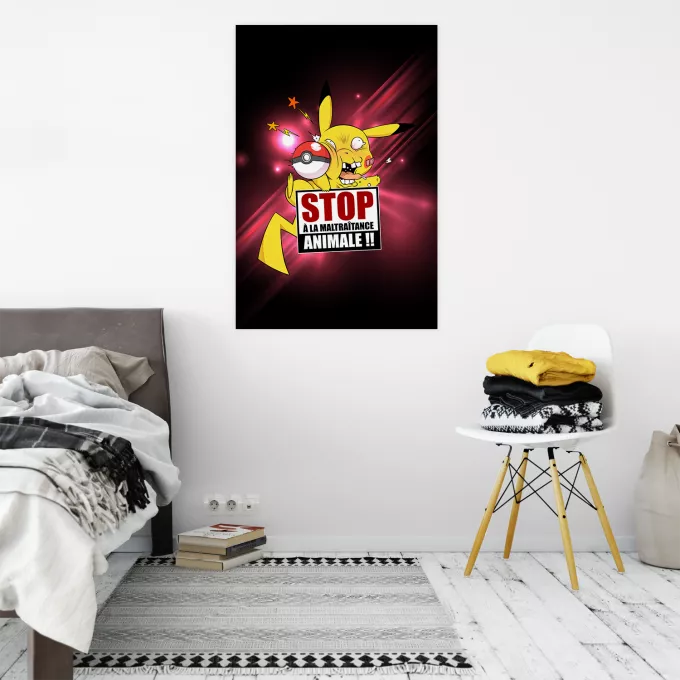 Affiche HD / Poster HD Parodie Pokémon Stop à la Maltraitance animale !! - Pikachu