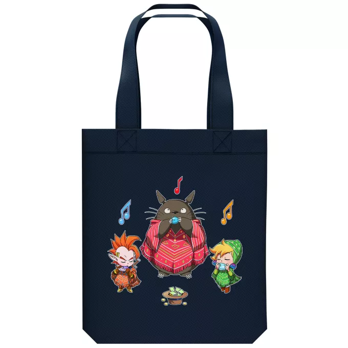 Bolsa (Tote Bag) de algodón orgánico Parodia Zelda Ocarina Orchestra - Totoro, Link, Tapion