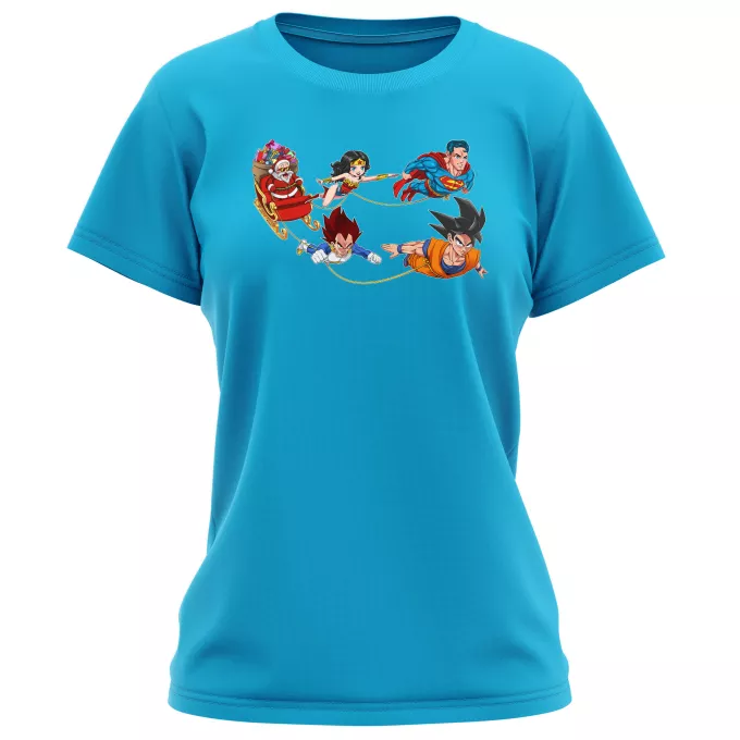 Magliette per Donne Paoridia Dragon Ball Z - DBZ Funny Santa - Master Roshi, Son Goku, Vegeta, Superman, Wonder Woman