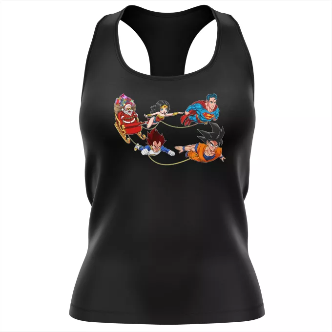 Linnen för kvinnor Parodi Dragon Ball Z - DBZ Funny Santa - Master Roshi, Son Goku, Vegeta, Superman, Wonder Woman