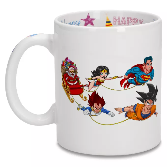 Födelsedagsmuggar Parodi Dragon Ball Z - DBZ Funny Santa - Master Roshi, Son Goku, Vegeta, Superman, Wonder Woman