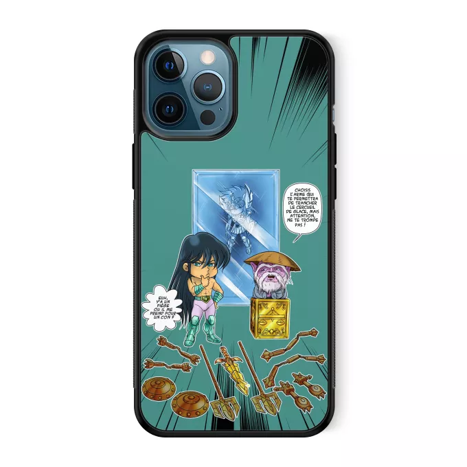 Coque pour téléphone portable iPhone 12 Pro Max Parodie Saint Seiya Un choix très difficile... - Shiryu du Dragon, Dohko chevalier d'or de la Balance
