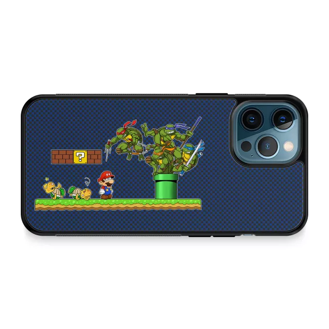 Estojo iPhone 12 Pro Max Paródia Super Mario Donatello, Michelangelo, Leonardo, Raphael e Super Mario
