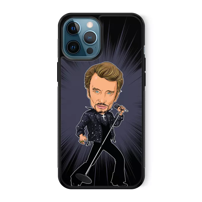 Coque pour téléphone portable iPhone 12 Pro Max Parodie Caricature de Stars Caricature SD Manga Stars Vol.1 ! - Caricature Stars - Johnny Hallyday